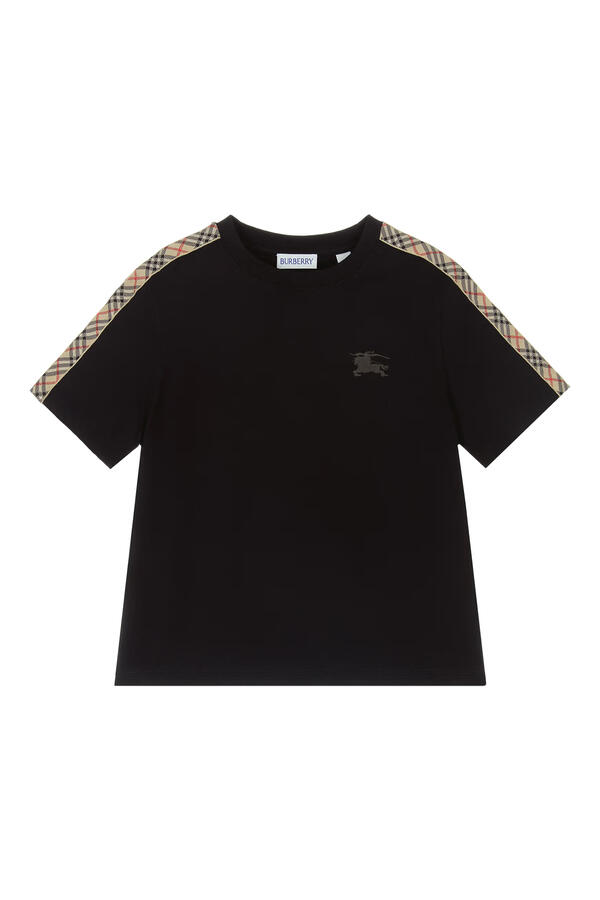 Kids Check Trim Cotton T-Shirt 