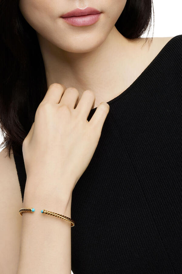 18K Yellow Gold & Turquoise Cable Flex Bracelet 