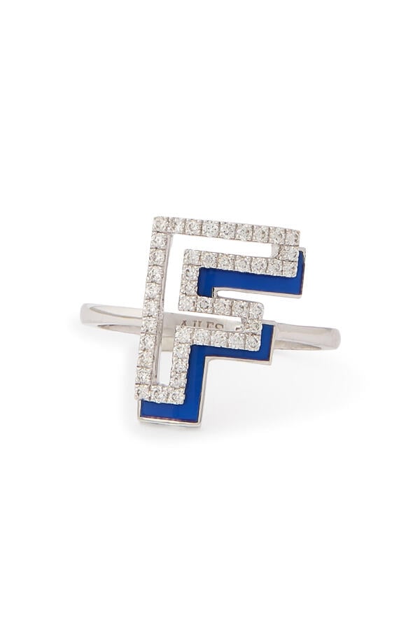 Silhouette Ring, 18K White Gold, Diamonds & Enamel
