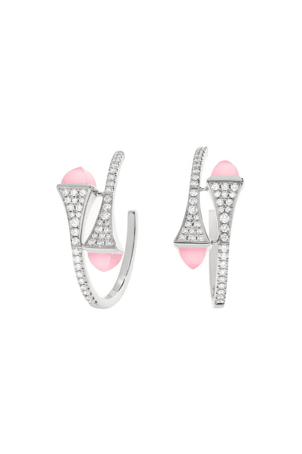 Cleo Small Hoop Earrings, 18k White Gold with Pink Quartz & Diamonds