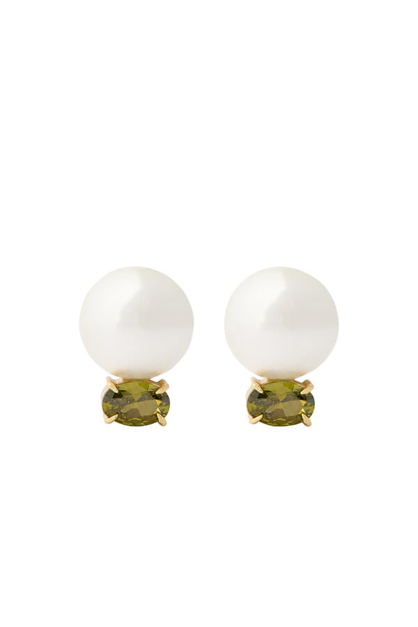 Perle Peridot Earrings, Sterling Silver, Freshwater Pearl & Peridot Gemstone