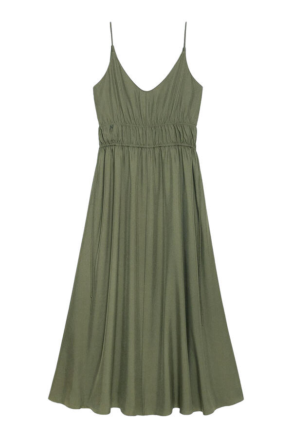 Gathered V-Neck Dress in Washed Twill