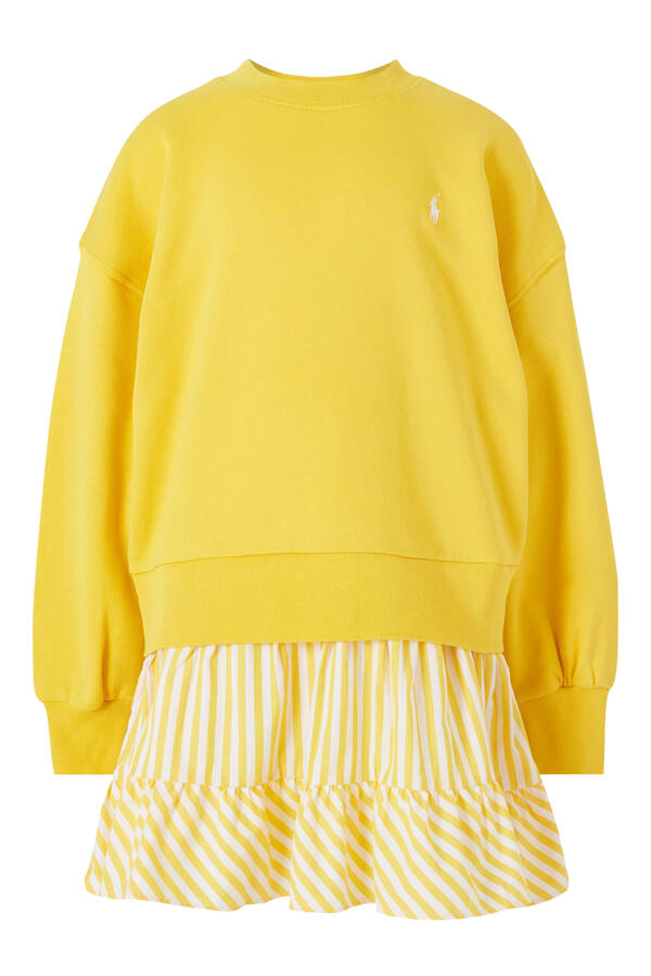 Kids Striped-Skirt Loopback Fleece Dress