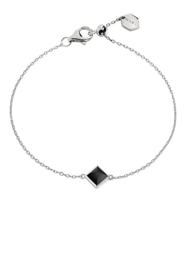 Cleo Pyramid Bracelet, 18K White Gold & Onyx