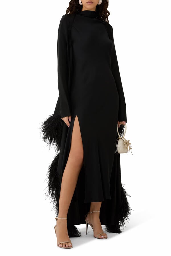Drape Neck Sleeveless Satin Dress