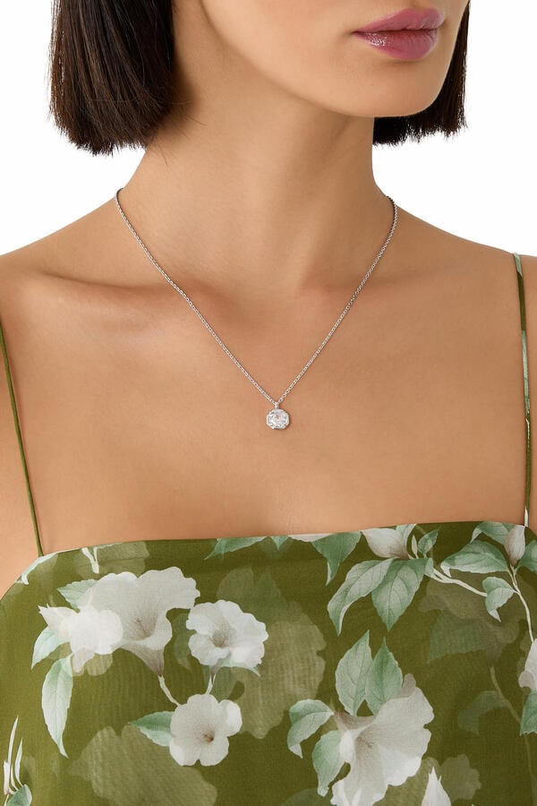 Octagon Stone Pendant Necklace, Metal & Crystal