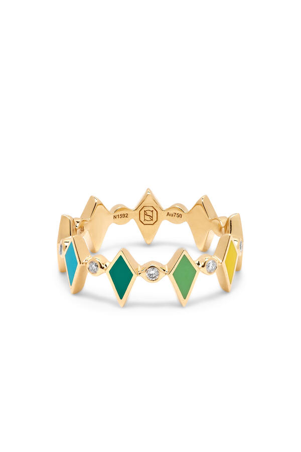Mosaic Diamonds & Enamel Ring, 18k Yellow Gold & Diamonds, Enamel
