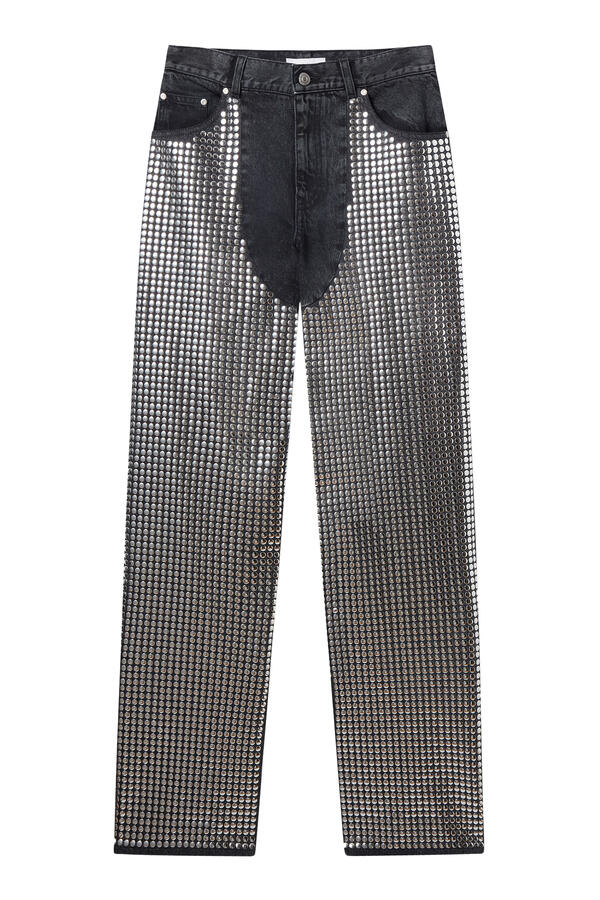 Mirror-Embellished Denim Chap Jeans