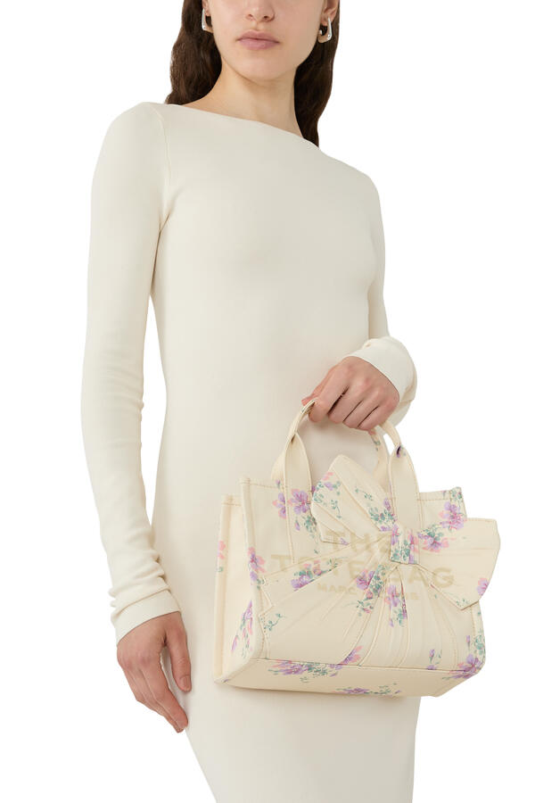 Small Tote In Antique Floral Canvas With Oversized Bow