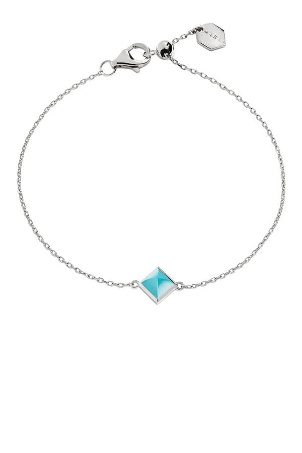 Cleo Pyramid Bracelet, 18K White Gold & Sea Blue Chalcedony