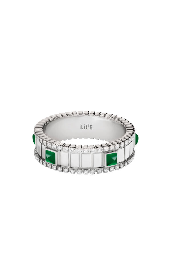 LIFE Diamond Spinning Ring, 18k White Gold & Diamonds, Agate Stone