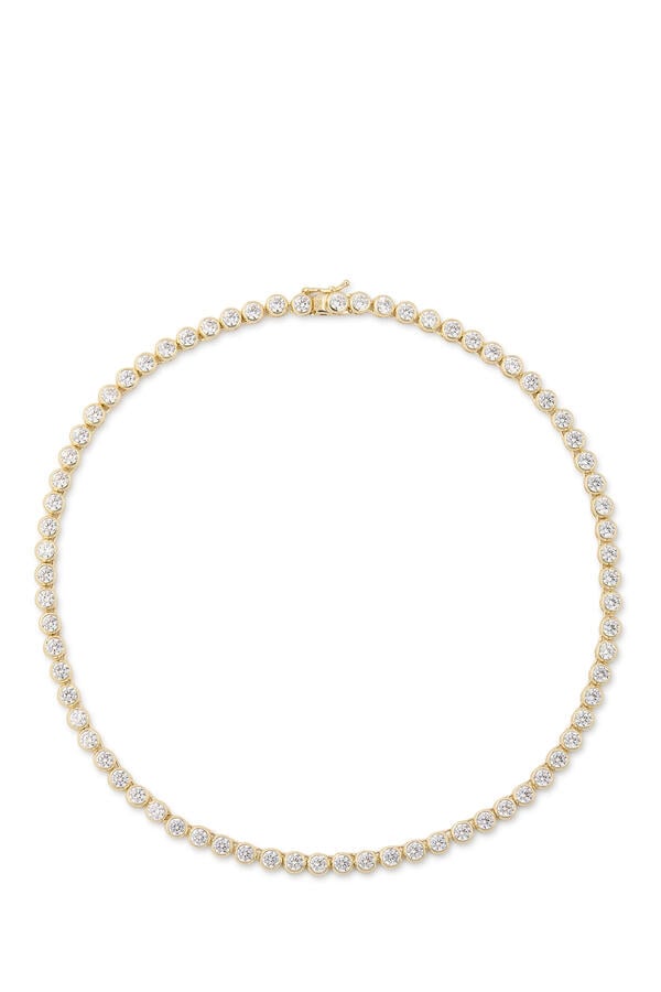 Round Bezel Set Tennis Necklace, Brass & Cubic Zirconia
