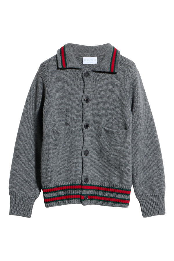 Kids Web Stripe Polo Cardigan