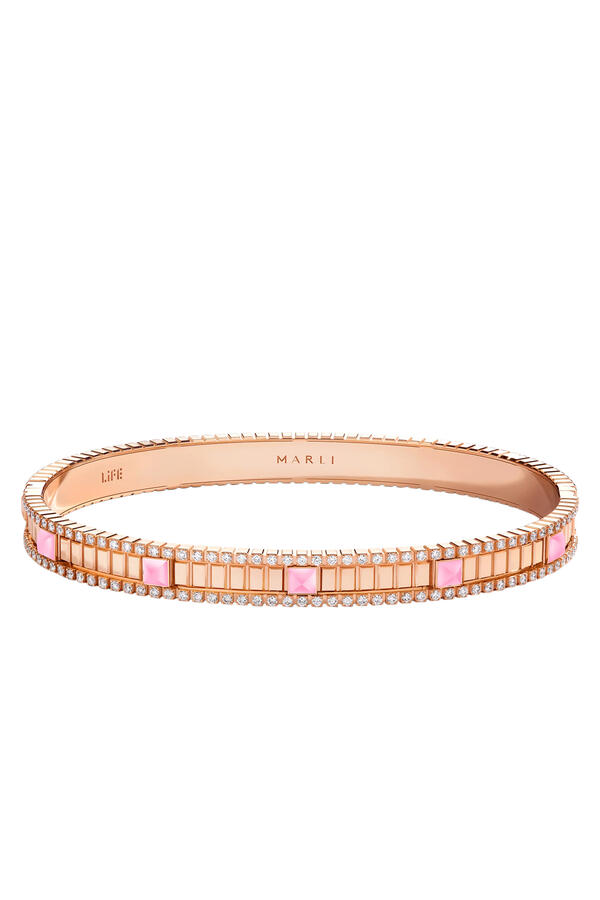 LIFE Hinged Bangle, 18K Rose Gold, Diamonds & Pink Opal