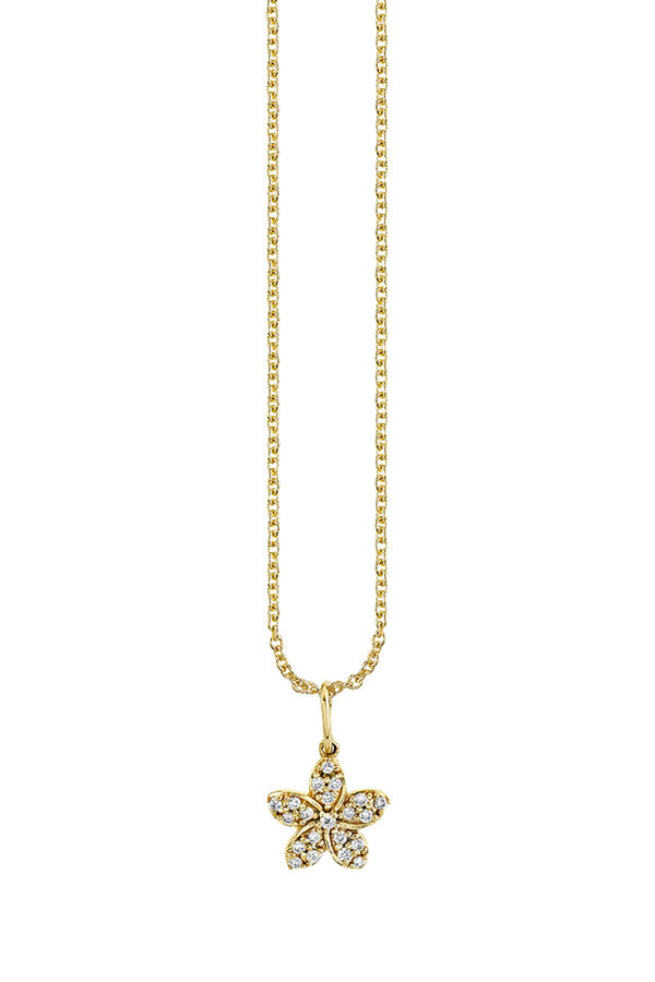 Plumeria Pendant, 14K Yellow Gold & Diamonds