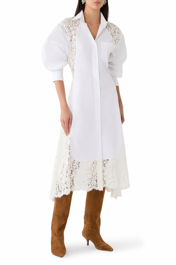 Lace-Paneled Poplin Dress