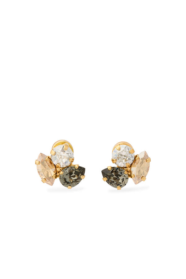 Ana Earrings in Golden Combo, 18K Gold Plated Raw Brass &  Swarovski Crystals