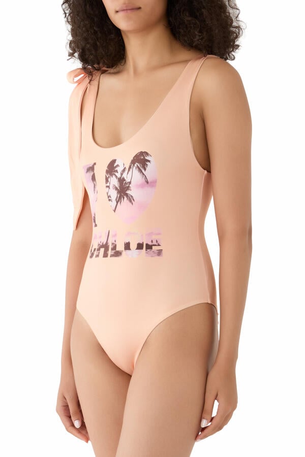 Knotted-Strap One-Piece Logo Swimsuit