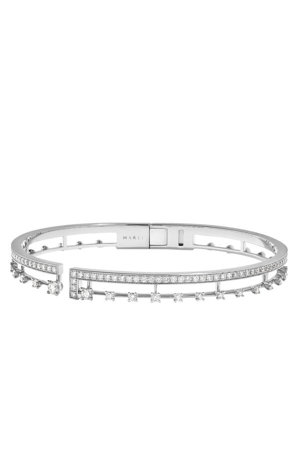 Avenues Open Hinged Bracelet, 18k White Gold & Diamonds