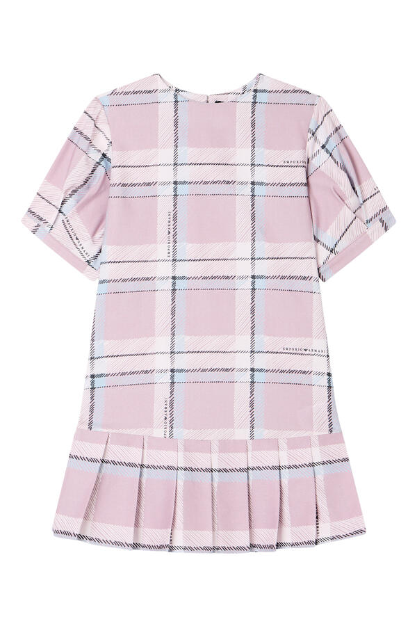 Kids Printed Plaid Cotton & Viscose Dress with Pleated Hem
