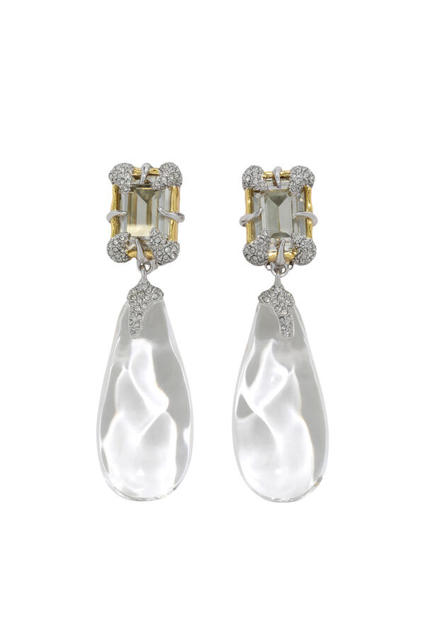 Lucite Baguette Teardrop Clip Earrings