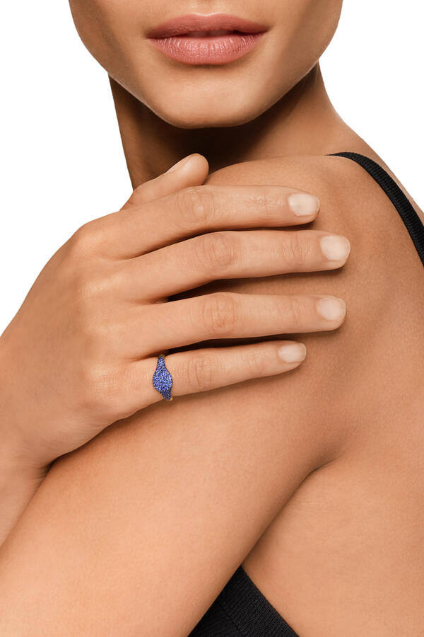 Pinky Petite Pave Ring, 18K Yellow Gold & Sapphires
