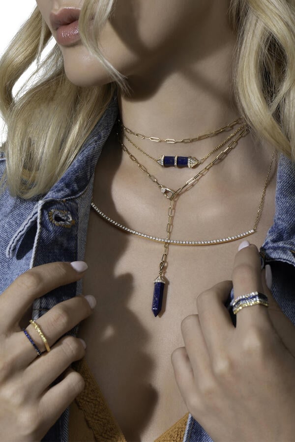 Chakra Medium Pendant Necklace, 18k Yellow Gold & Diamonds, Lapis Lazuli