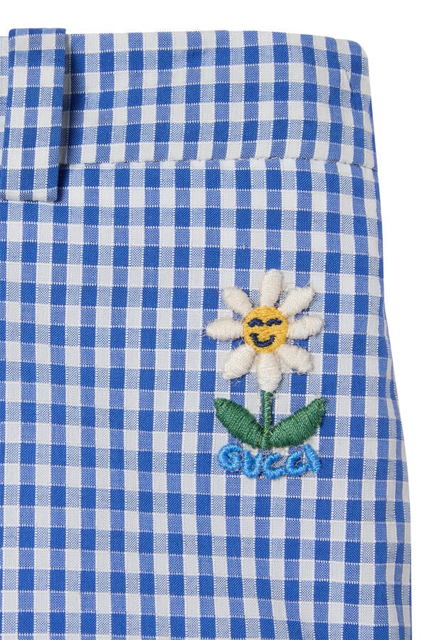 Kids Characters Embroidery Gingham Shorts