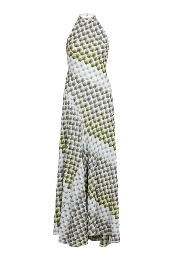Laced Raschel Halter Neck Maxi Dress