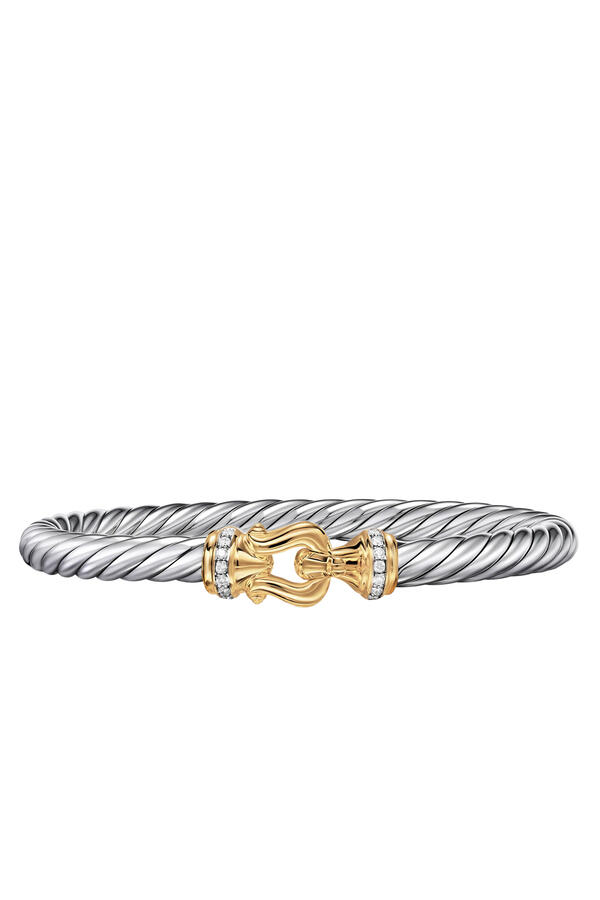  Cable Flex® Buckle Bracelet, Sterling Silver with 14K Yellow Gold & Diamonds