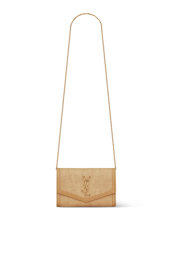 Uptown Chain Wallet in Micro Raffia
