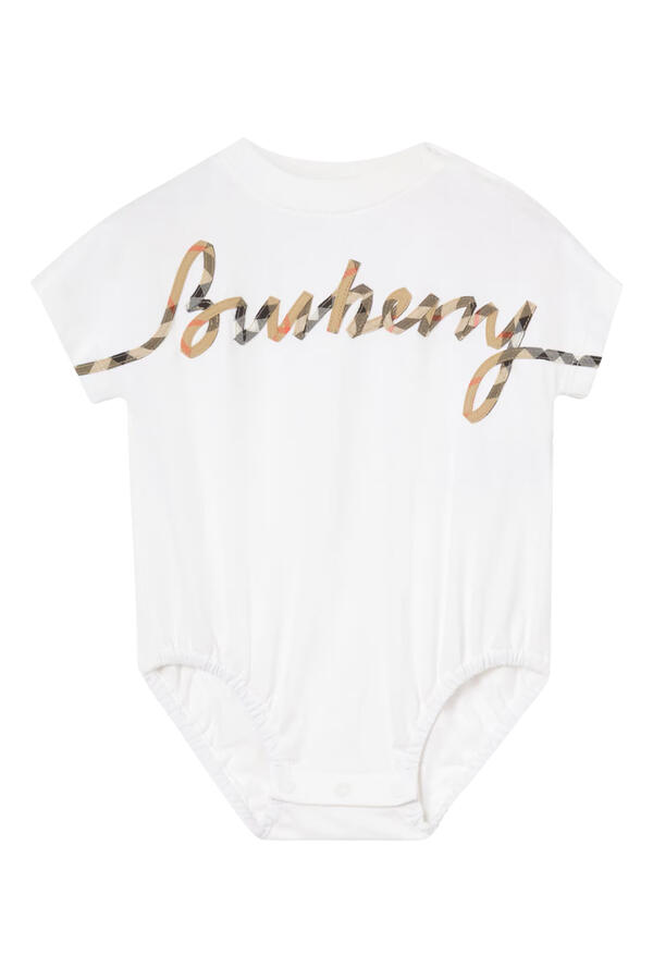 Kids Check Cursive Logo Cotton Bodysuit