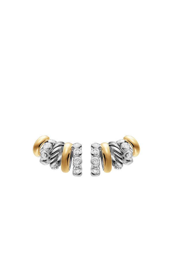 DY Mercer® Multi Hoop Climber Earrings, Sterling Silver with 18K Yellow Gold & Diamonds