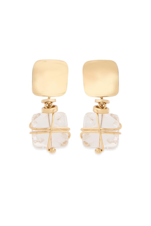 Rainbow Square Earrings, Gold-Plated Brass & Rock Crystal Stone