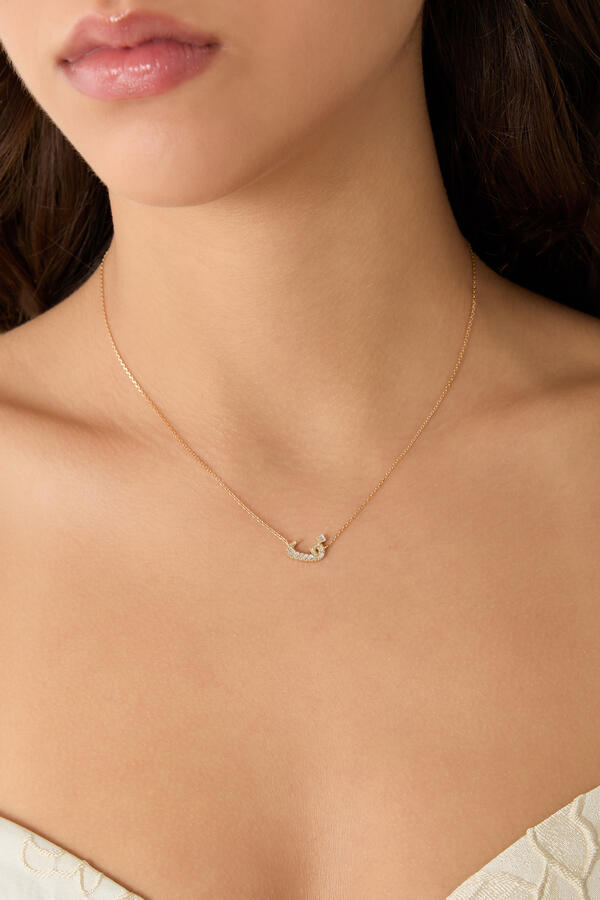 Oula XS Letter Faa Necklace, 18K Yellow Gold & Baguette Diamonds