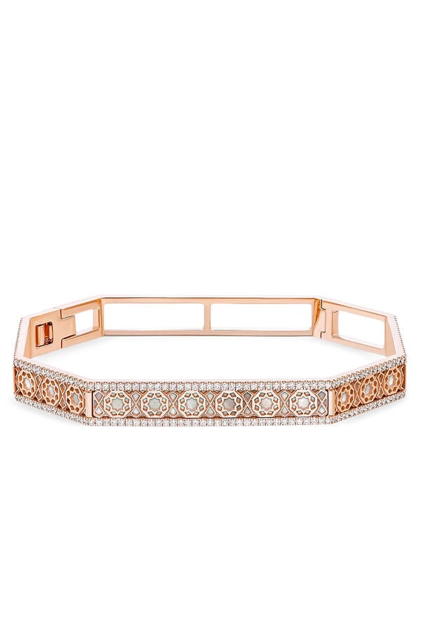 Oud Turath Diamond Bangle, 18K Rose Gold with Mother of Pearl & Diamonds