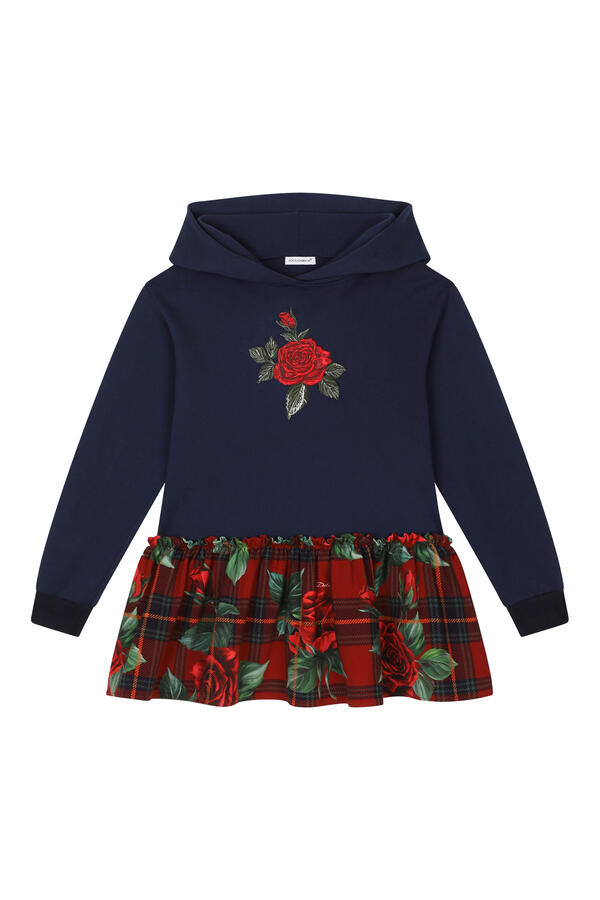 Kids Long-Sleeved Hooded Tartan Dress