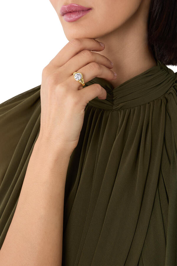 Diamond Pinky Ring, 14K Gold Plated with Cubic Zirconia