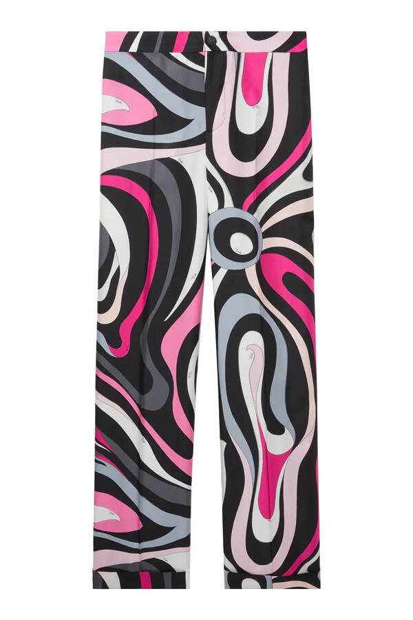 Marmo Print Straight Silk Twill Pants