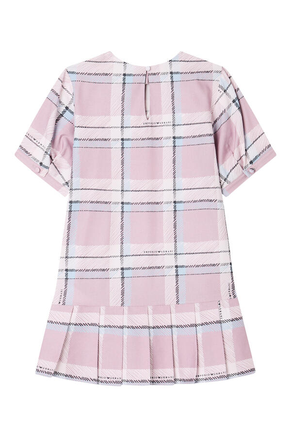 Kids Printed Plaid Cotton & Viscose Dress with Pleated Hem
