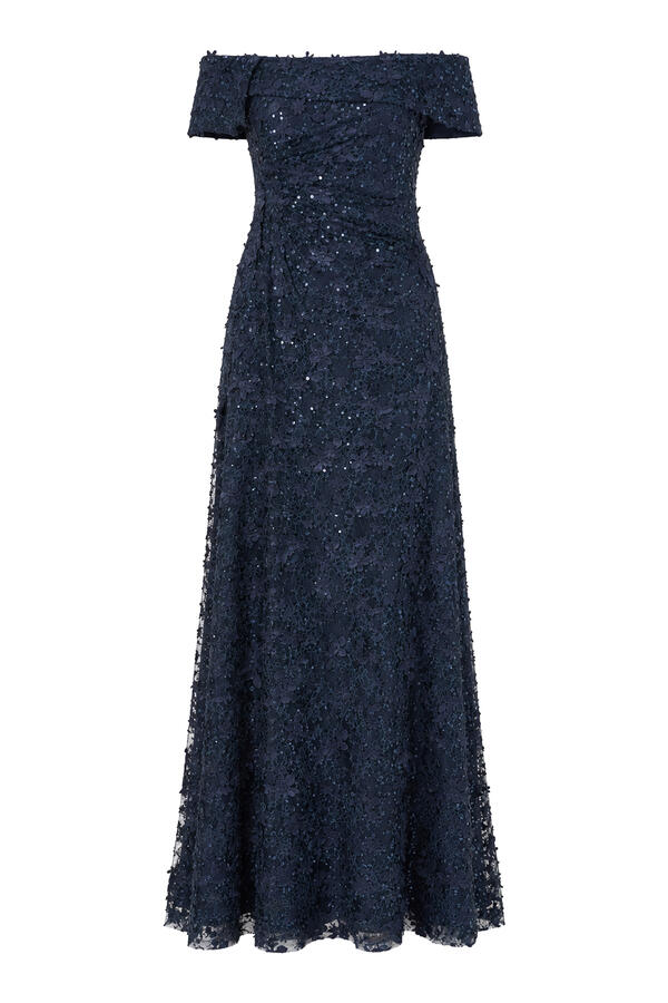 3D Lace Asymmetric Off The Shoulder Cuff Gown