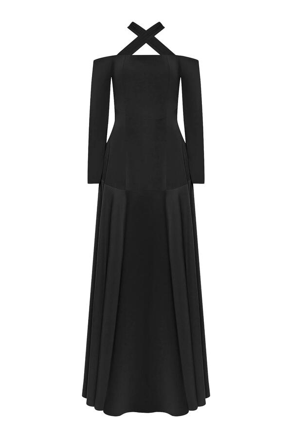 Off-Shoulder Criss-Cross Halter Ballgown