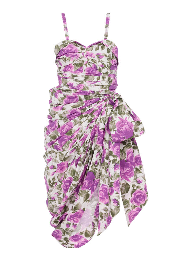 Wrapped Bustier Midi Dress in Cotton Poplin