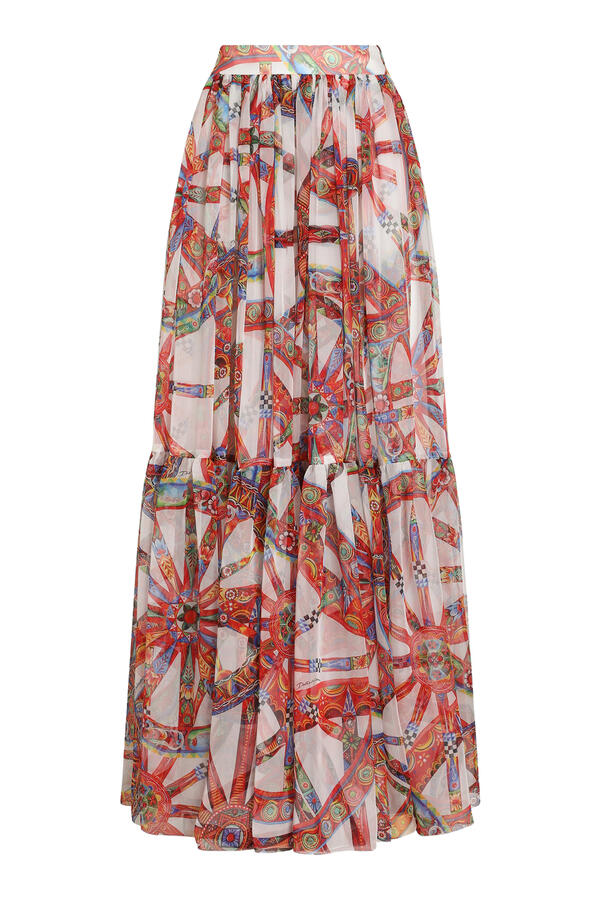 Carretto-Print Long Skirt