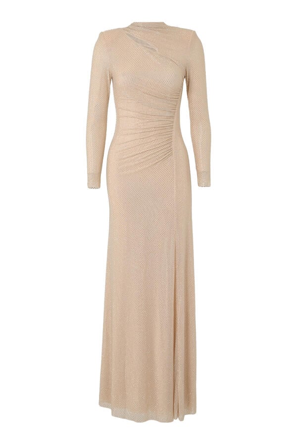 Rhinestone Mesh Cut-Out Maxi Dress