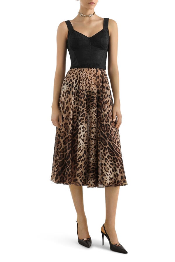  Leopard-Print Chiffon Circle Skirt