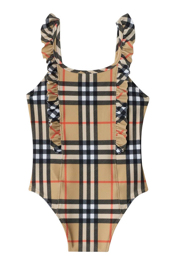 Kids Ruffle Trim Check Swimsuit
