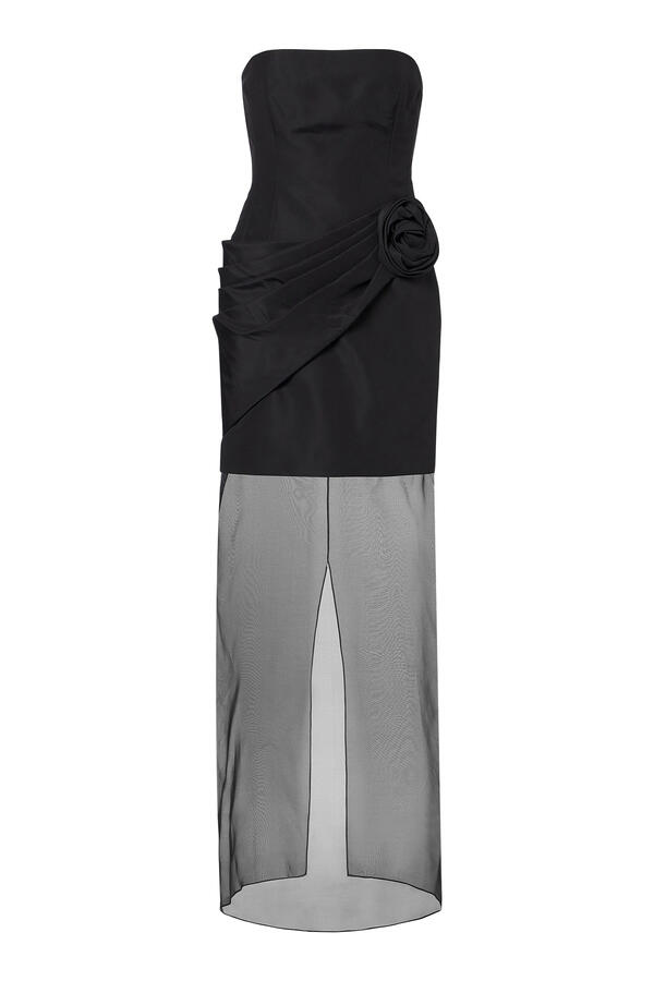 Sheer Organza Skirt Strapless Gown