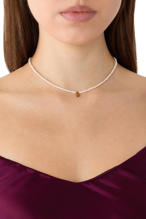 Briolette Necklace, 14K Gold Plated Brass, Pearls & Carnelian Stone
