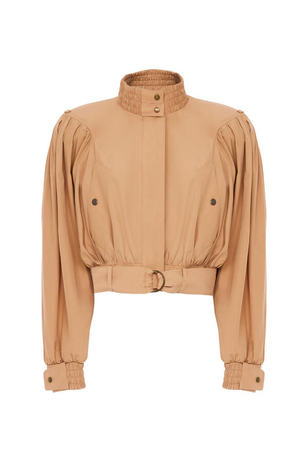 Gathered Cropped Jacket in Cotton Poplin